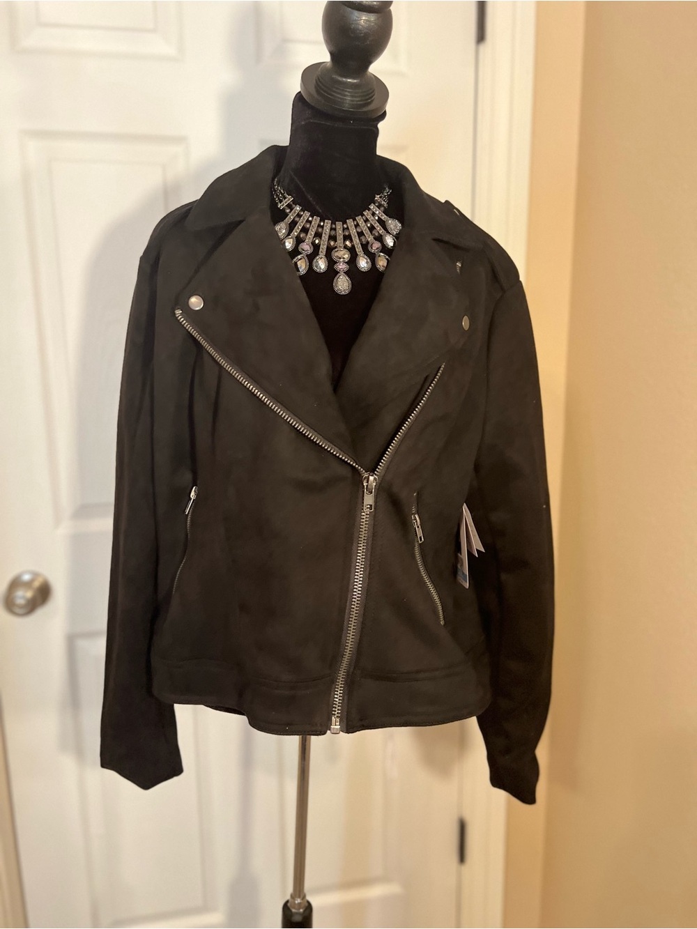 Black biker fall jacket faux leather